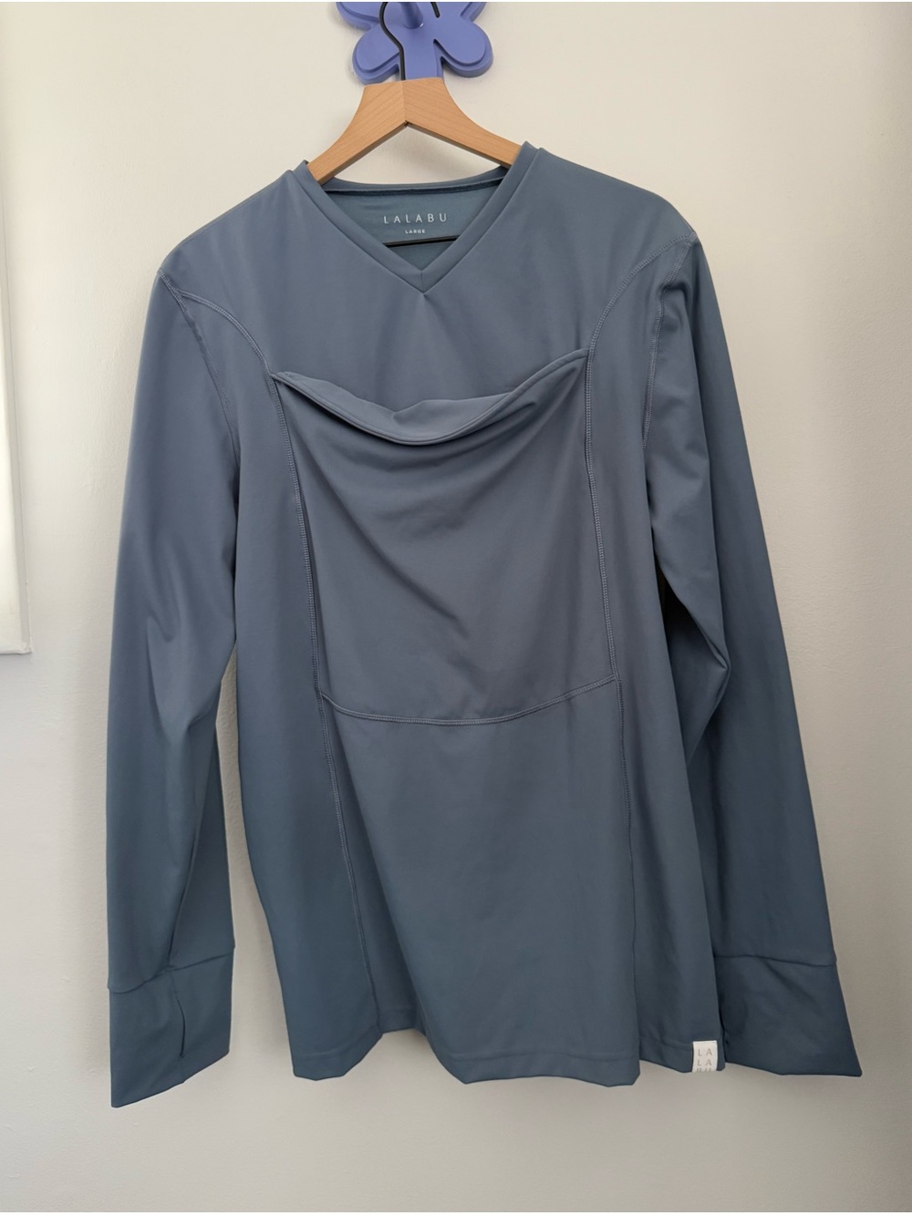 Lalabu Large Dad Shirt Long Sleeve V Neck Brook Stone Blue Outdoor Park